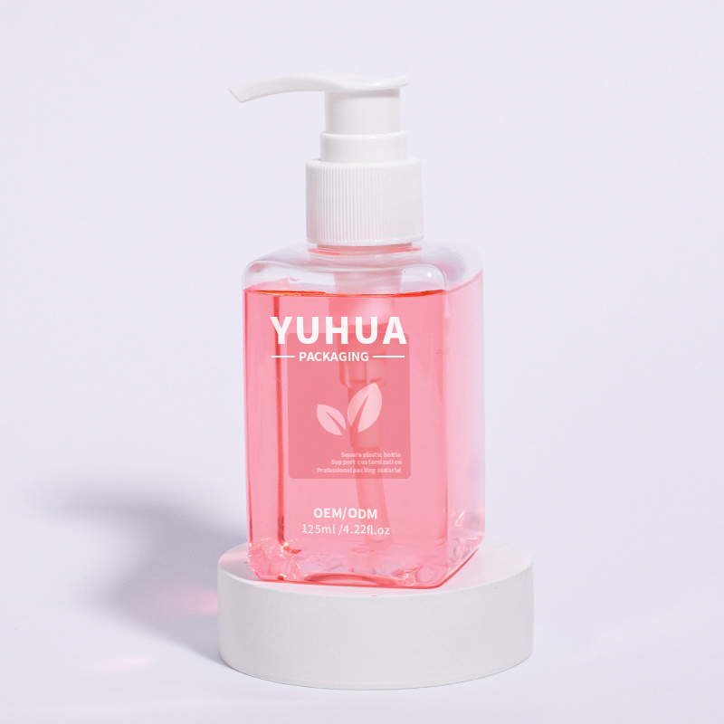 Cosmetic packaging — Wholesale Eco-Friendly 125ml for Clear Plastic Square Body Pump Bottle for Shampoo Facial Cleanser Shower Gel for Facial Care (3)