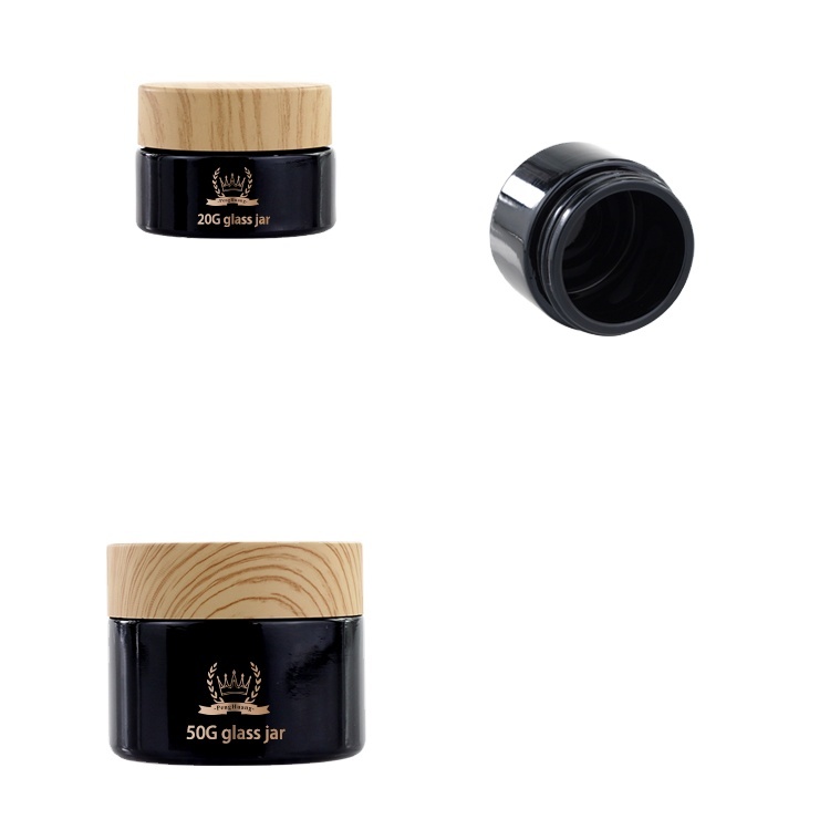 Cosmetic packaging — Black Coating Face Cream Jar Skincare Containers Glass Jar Whitening 20g 30g 50g Cosmetic Packaging Cream Jars with Bamboo Lid (5)