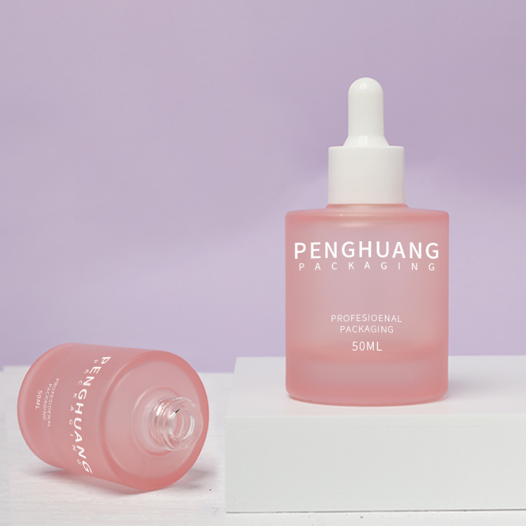Cosmetic packaging — Skin Care Essential Oil Bottle Serum Clear Frosted 50ml Pink Frosted Glass Dropper Bottle Serum Bottles Glass (3)