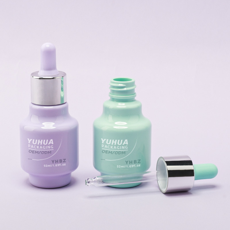 Cosmetic packaging — Luxury 50ml Circular Essential Oil Bottle PET Plastic Electroplated Silver Dropper Unique Serum Container for Skincare Lotion (3)