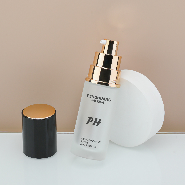 Cosmetic packaging — Empty Frosted Liquid Foundation Bottle 30ml 1oz Thick Bottom Makeup Lotion Cream Foundation Bottle with Uv Lid (2)