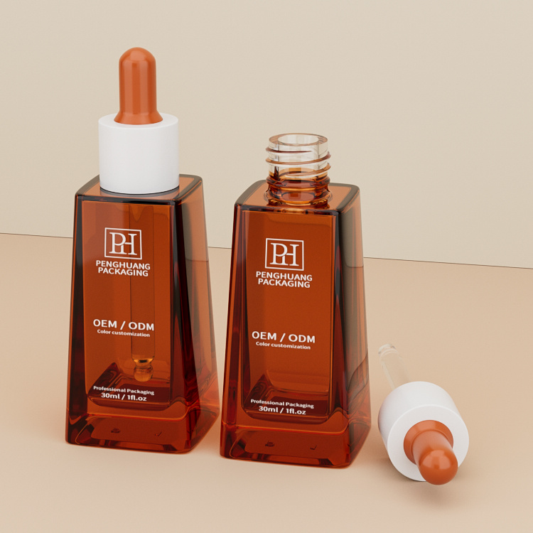 Cosmetic packaging — Ladder Shape Glass Serum Bottle Hair Serum Bottle Amber Green Painting Cosmetic Packaging 30Ml Oil Dropper Bottle (4)