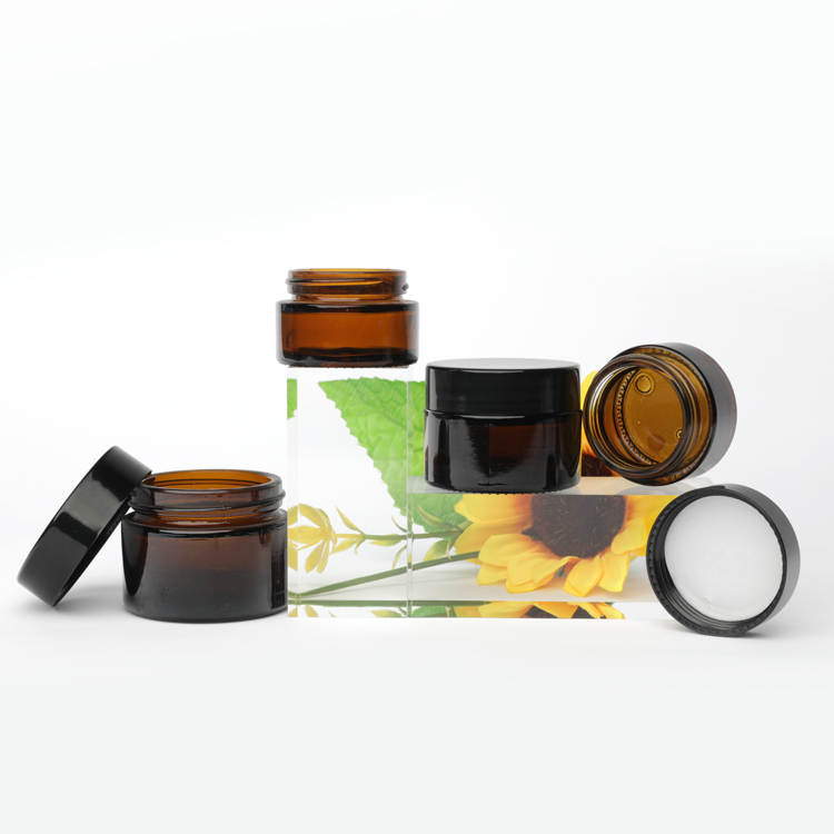 Cosmetic packaging — Private Labels Stackable Round Cosmetic Lotion Cream Jars 20g 30g  Round Shaped Empty Face Cream Amber Glass Jar with Screw Lid (3)
