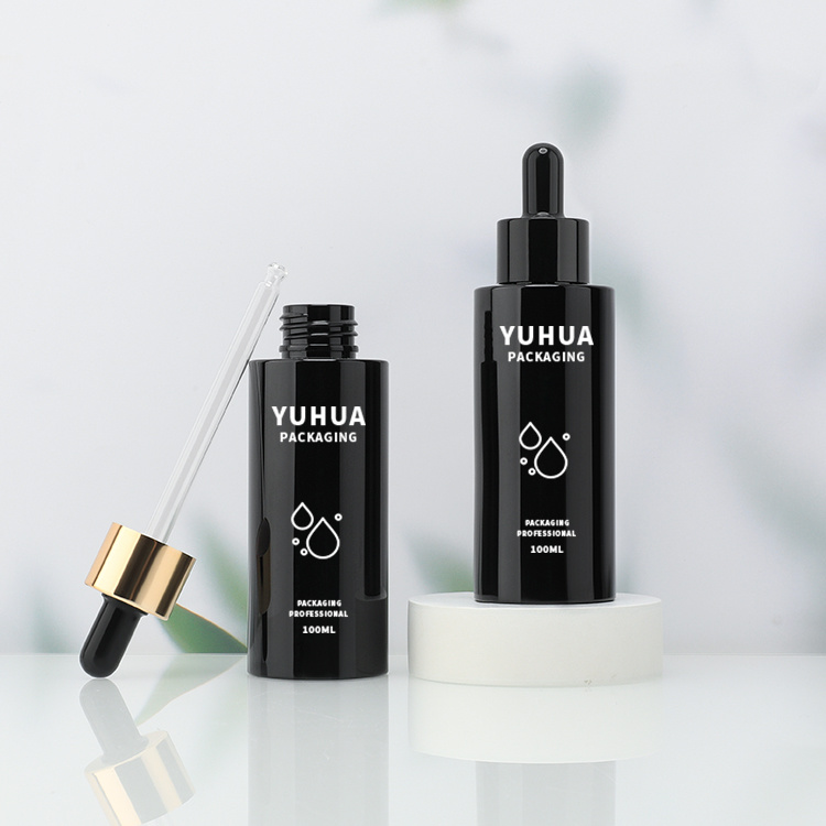 Cosmetic packaging — Luxury 100ml PET Black Serum Bottles Essential Oil Hair Oil Bottle Filp Cap for Skincare and Lotion Plastic Dropper Packaging (2)
