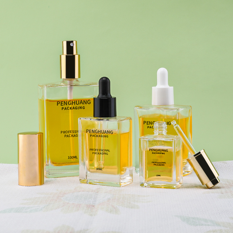 Cosmetic packaging — Rectangle 1oz 15ml/30ml/50ml Custom Capacity Glass Dropper Bottle for Face Cream Serum Hydra Essence Cosmetic Skincare Packaging (4)