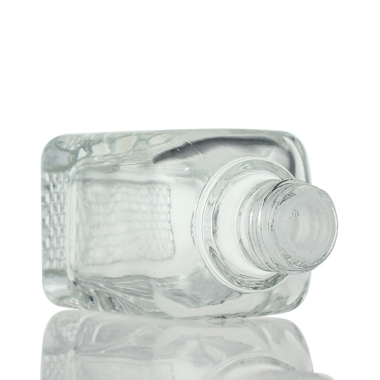 Cosmetic packaging — 50ml clear square essential oil serum glass bottle with push button dropper (5)