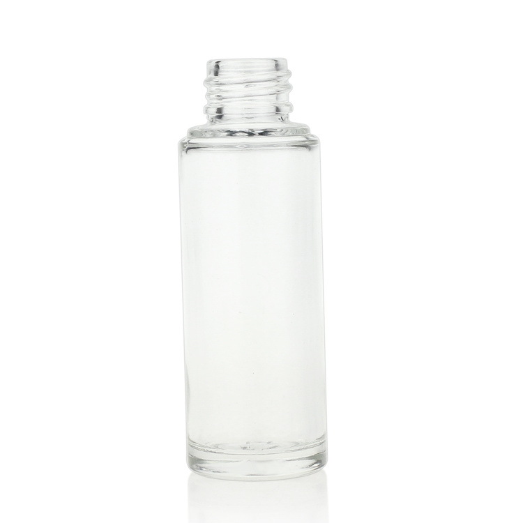 Cosmetic packaging — 20ml 30ml round shape clear foundation serum glass bottle with gold pump (4)