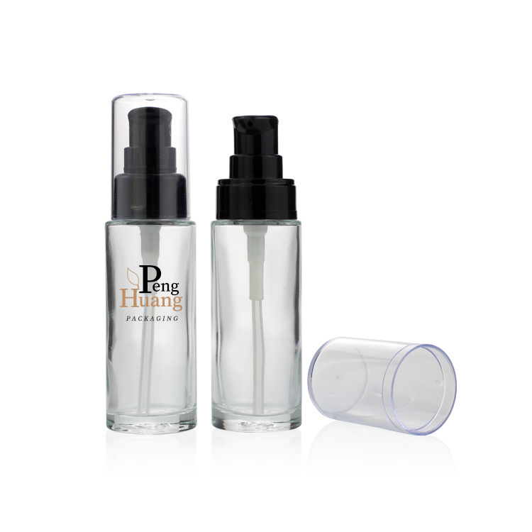 Cosmetic packaging — Luxury Cosmetics Packaging Straight Round 30ml Liquid Foundation Container Glass Bottle with Pump (3)