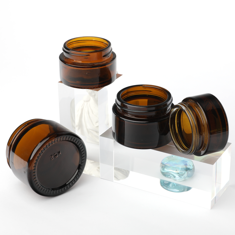 Cosmetic packaging — Private Labels Stackable Round Cosmetic Lotion Cream Jars 20g 30g  Round Shaped Empty Face Cream Amber Glass Jar with Screw Lid (5)
