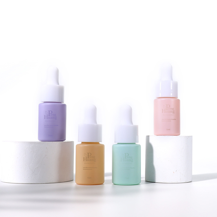 Cosmetic packaging — Customize Refillable Cosmetic Packaging 15ml Round Serum Dropper Bottle Empty Colorful Glass Essential Oil Bottle with Dropper (3)