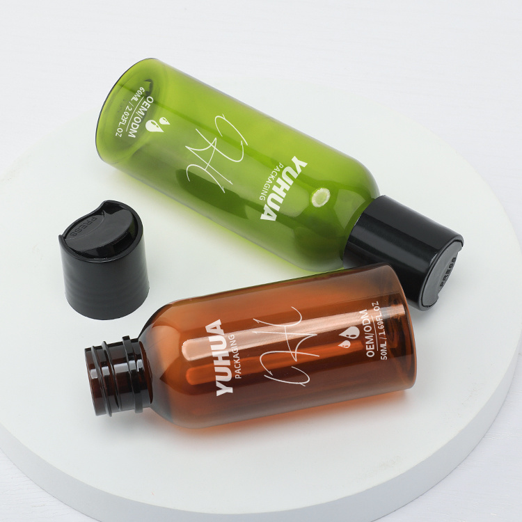 Cosmetic packaging — Flip Cap Lotion Bottle Small Size 50ml 60ml Amber Green PET Plastic Squeeze Bottle with Flip Top Cap (4)