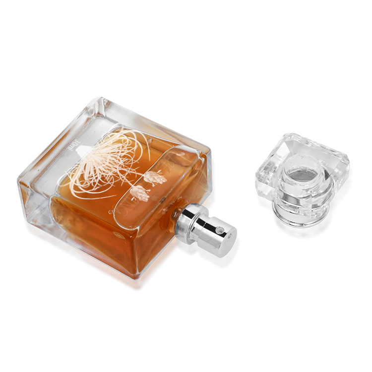 Cosmetic packaging — Glass Accessories Cosmetic Empty Perfume Bottle  30Ml Pump Sprayer Square Shape Screen Printing (6)