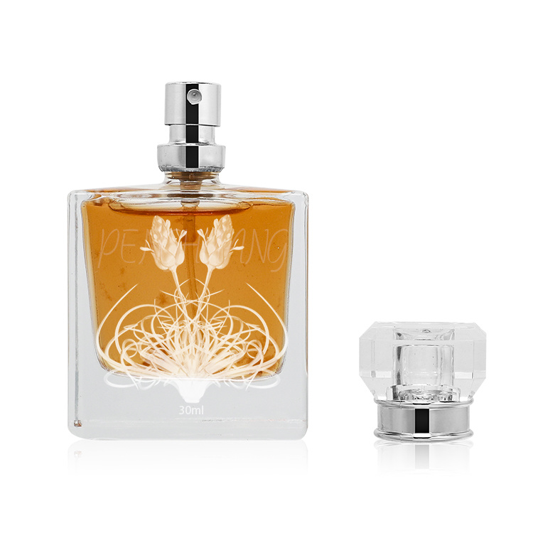 Cosmetic packaging — Glass Accessories Cosmetic Empty Perfume Bottle  30Ml Pump Sprayer Square Shape Screen Printing (3)