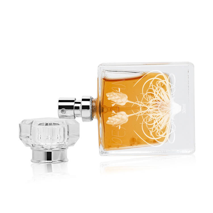 Cosmetic packaging — Glass Accessories Cosmetic Empty Perfume Bottle  30Ml Pump Sprayer Square Shape Screen Printing (4)
