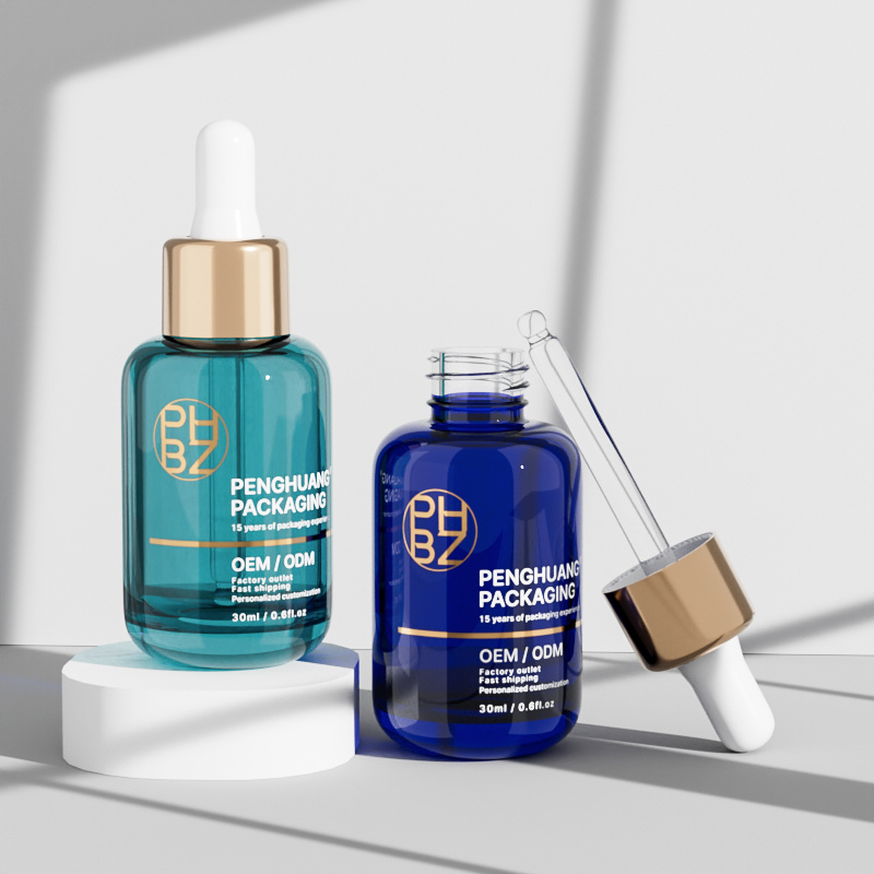 Cosmetic packaging — Luxury Glass Serum Bottle 30ml 1oz Empty Round Skincare Hair Face Oil Dropper Bottle Colorful Thick Essential Oil Bottle (2)