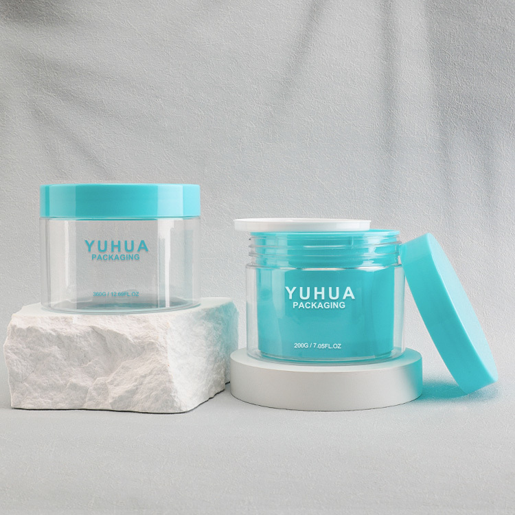 Cosmetic packaging — Accept Custom 200g 360g New Arrival Blue Transparent Plastic Cream Jar with Flat Top Cap (3)