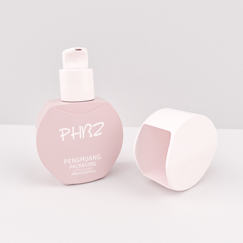 Cosmetic packaging — Custom 30ml Cute Pink Matte Liquid Foundation Bottle with round Cap Cosmetic Press Pump for Skin Care Cream and Facial Cleanser (2)