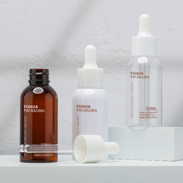 Cosmetic packaging — Luxury PET Amber Serum Bottles 50ML Essential Oil Hair Oil Bottle Skincare Packaging 50ml Plastic Dropper Bottle (2)