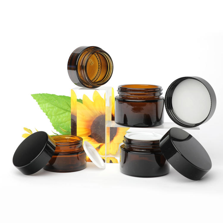 Cosmetic packaging — Private Labels Stackable Round Cosmetic Lotion Cream Jars 20g 30g  Round Shaped Empty Face Cream Amber Glass Jar with Screw Lid (4)