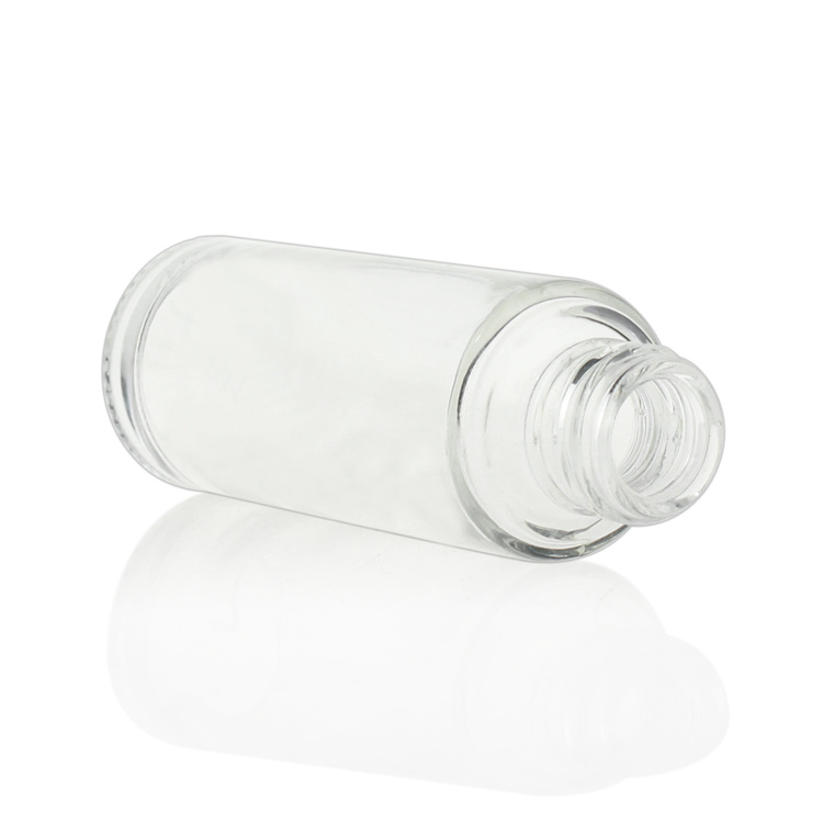 Cosmetic packaging — 20ml 30ml round shape clear foundation serum glass bottle with gold pump (5)