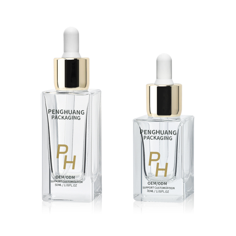Cosmetic packaging — High Quality Square Thick Glass Empty Essential Oil 1oz 30ml 50ml Transparent Skin Care Serum Glass Bottle with Dropper Cap (6)