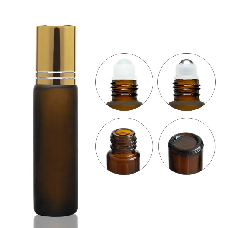 Cosmetic packaging — Frosted 8ML Brown Roll on  Glass  Bottle Amber Glass Roller Bottles for Essential Oils Roll on Bottles with Roller Balls (2)