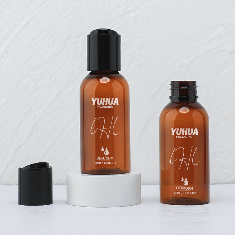 Cosmetic packaging — Flip Cap Lotion Bottle Small Size 50ml 60ml Amber Green PET Plastic Squeeze Bottle with Flip Top Cap (2)