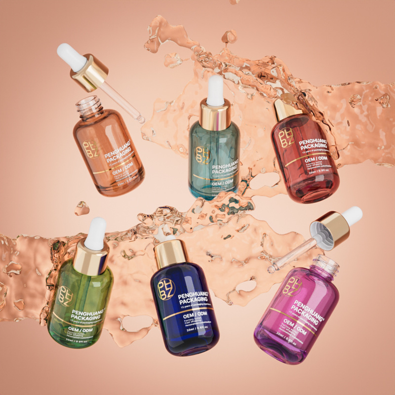 Cosmetic packaging — Luxury Glass Serum Bottle 30ml 1oz Empty Round Skincare Hair Face Oil Dropper Bottle Colorful Thick Essential Oil Bottle (3)