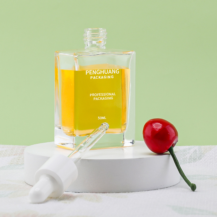 Cosmetic packaging — Luxury Cosmetic Packaging Container Glass Serum Bottle 15ml 30ml 50ml Square Transparent Skincare Oil Dropper Bottle (4)