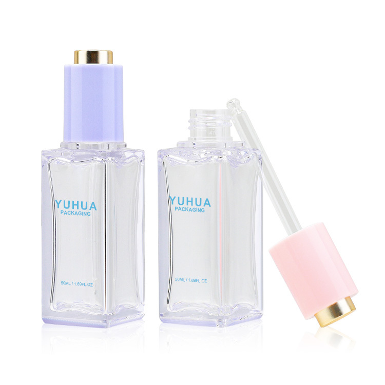 Cosmetic packaging — Custom luxury 50ml transparent essential oil plastic dropper bottle face skincare packaging cosmetic hair serum bottle (6)