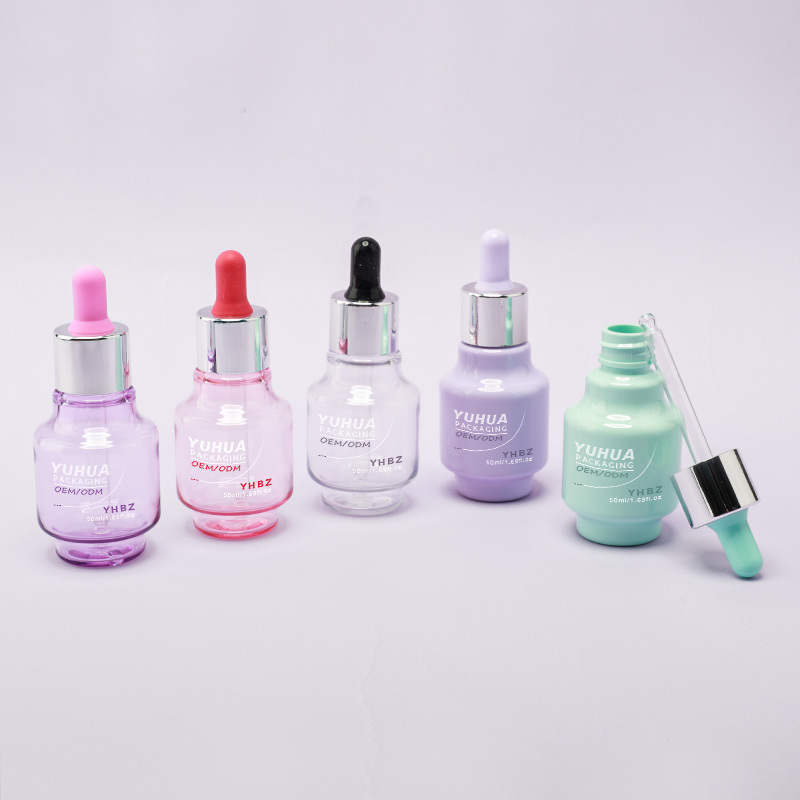 Cosmetic packaging — Luxury 50ml Circular Essential Oil Bottle PET Plastic Electroplated Silver Dropper Unique Serum Container for Skincare Lotion (6)
