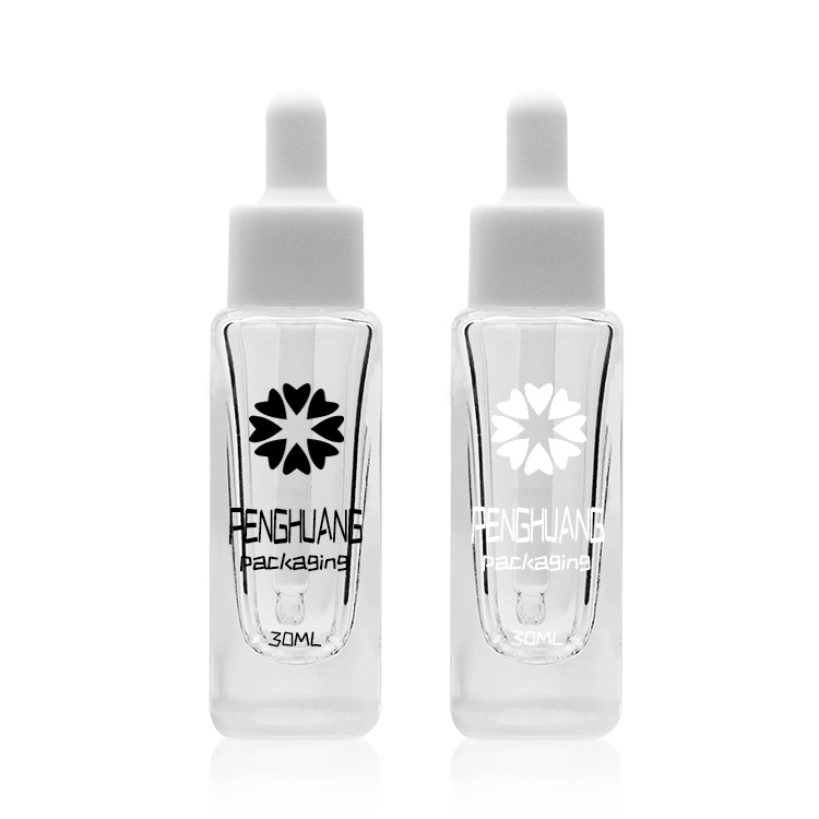 Cosmetic packaging — Face Serum Bottle 30ml Wholesale Skin Care Transparent Square Cosmetic Glass Dropper Bottle Luxury (4)