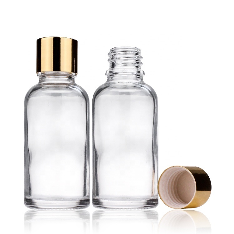 Cosmetic packaging — 1 Oz 30ml Essential Oil Dropper Bottles with Golden Caps Empty Refillable clear Bottle with Glass Eye Droppers (5)