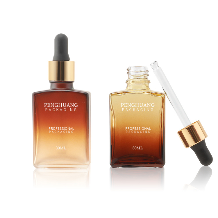 Cosmetic packaging — Hot Sale square Transparent Amber Brown Essence Oil Serum Glass Dropper Bottle Rectangle for Essential Oil Perfume 30ml (2)