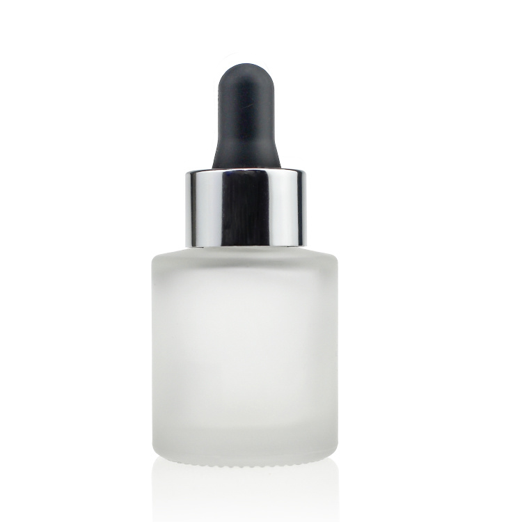 Cosmetic packaging — Matte Customized Short cylinder round bottle 30ml with silvery golden white dropper (3)