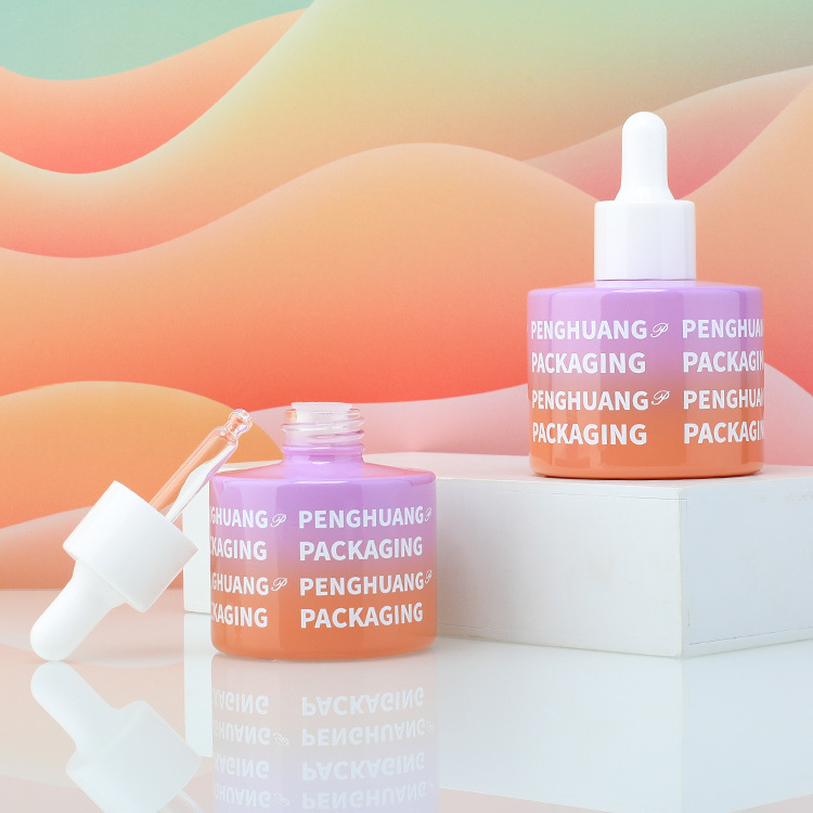 Cosmetic packaging — Wholesale 30ml 50ml round Flat Shoulder Serum Dropper Bottle Cosmetic Packaging for Hair Serum Essential Oil Printing (4)