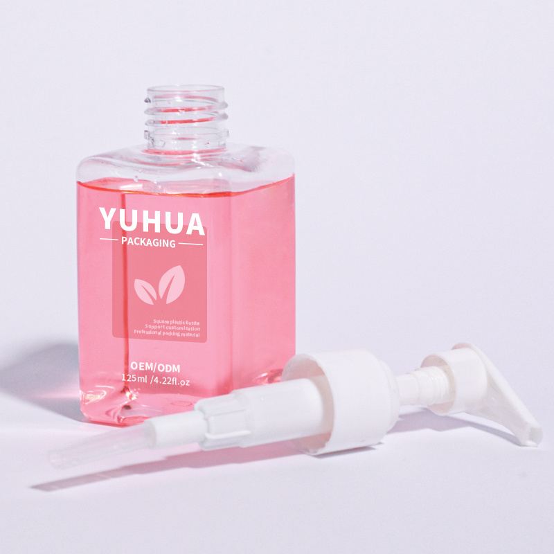 Cosmetic packaging — Wholesale Eco-Friendly 125ml for Clear Plastic Square Body Pump Bottle for Shampoo Facial Cleanser Shower Gel for Facial Care (5)