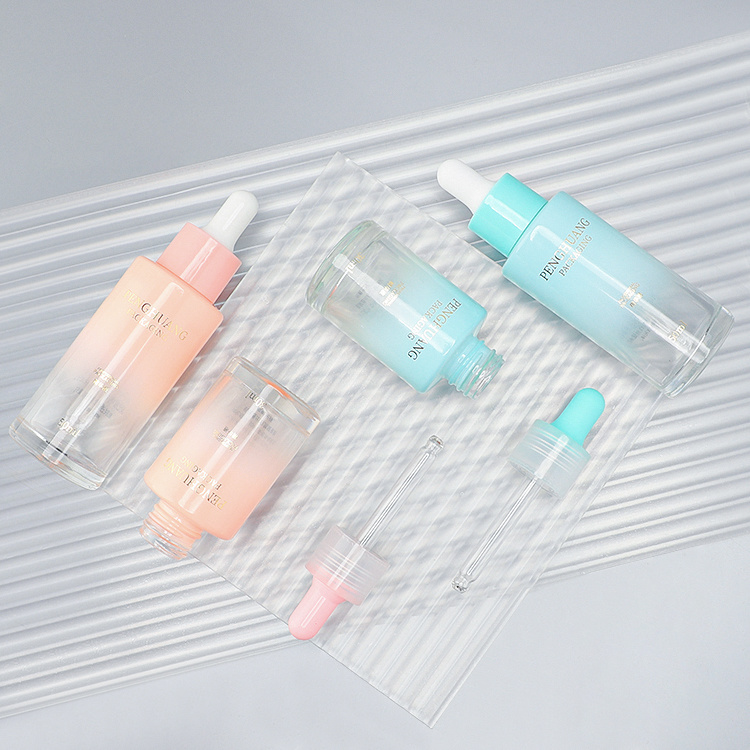 Cosmetic packaging — Glass Skincare Empty Body Hair Oil Container 30ml Cylinder Frosted Pink Glass Serum Essential Oil Dropper Bottle (2)