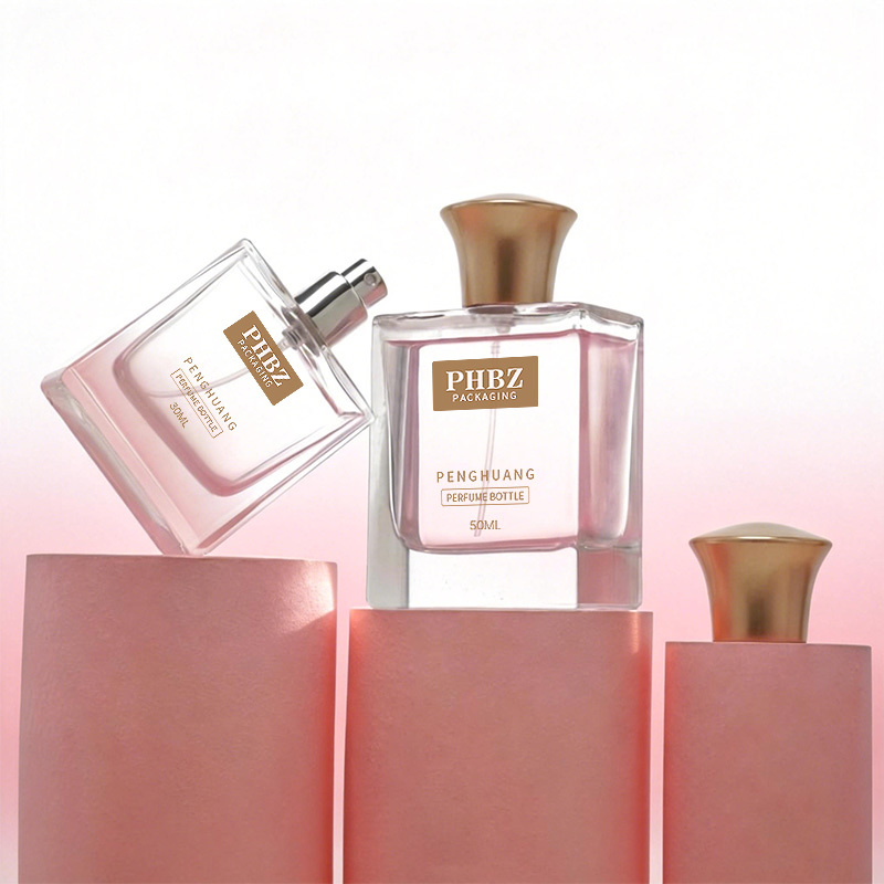 Cosmetic packaging — Luxury Rectangular Pink Glass Perfume Bottle 30ml 50ml  Refillable Body Spray Bottle With Lid Cosmetic Container for Fragrance (2)