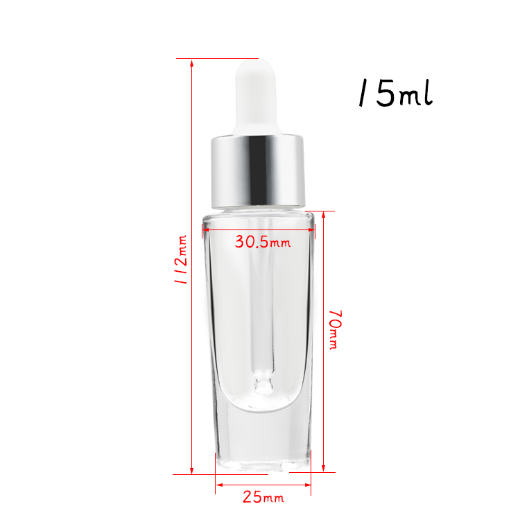 Cosmetic packaging — High Quality Cosmetic Serum Makeup Packaging Transparent Flat Shoulder Empty  Essential Oil Glass Dropper Bottle (3)