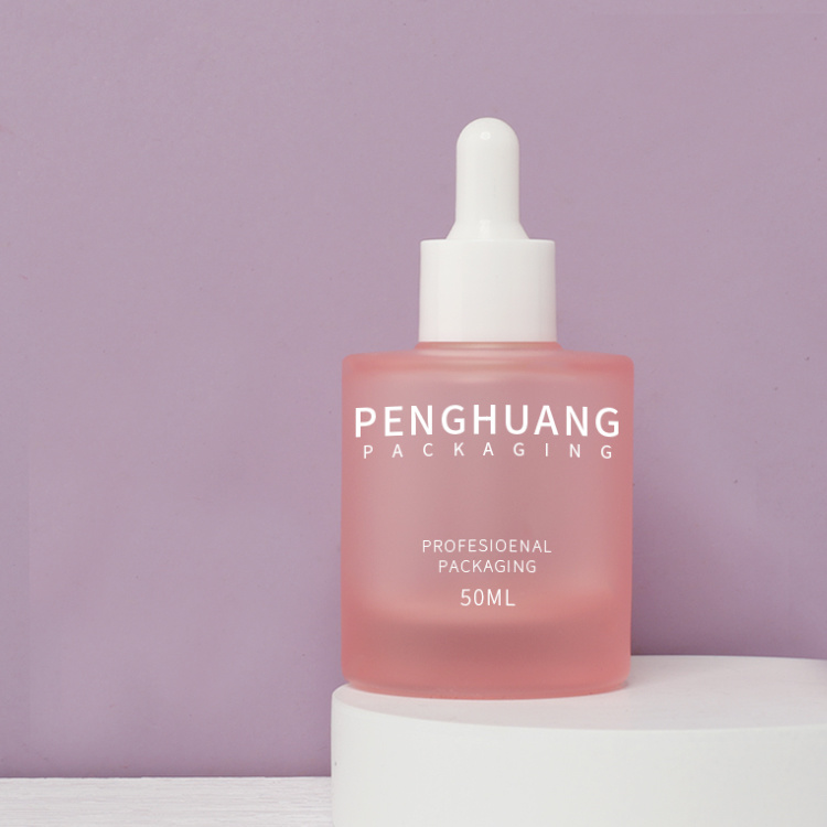 Cosmetic packaging — Skin Care Essential Oil Bottle Serum Clear Frosted 50ml Pink Frosted Glass Dropper Bottle Serum Bottles Glass (2)