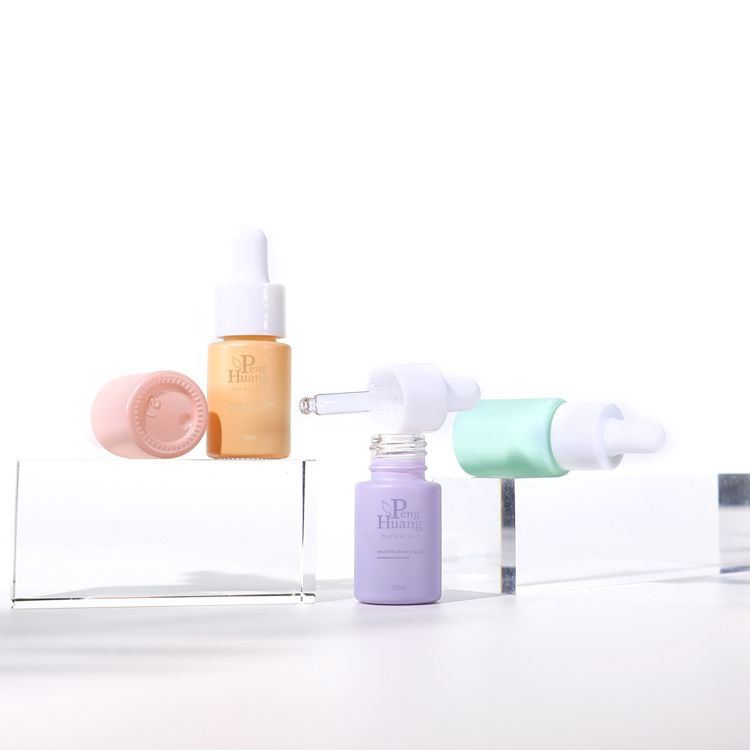 Cosmetic packaging — Customize Refillable Cosmetic Packaging 15ml Round Serum Dropper Bottle Empty Colorful Glass Essential Oil Bottle with Dropper (5)