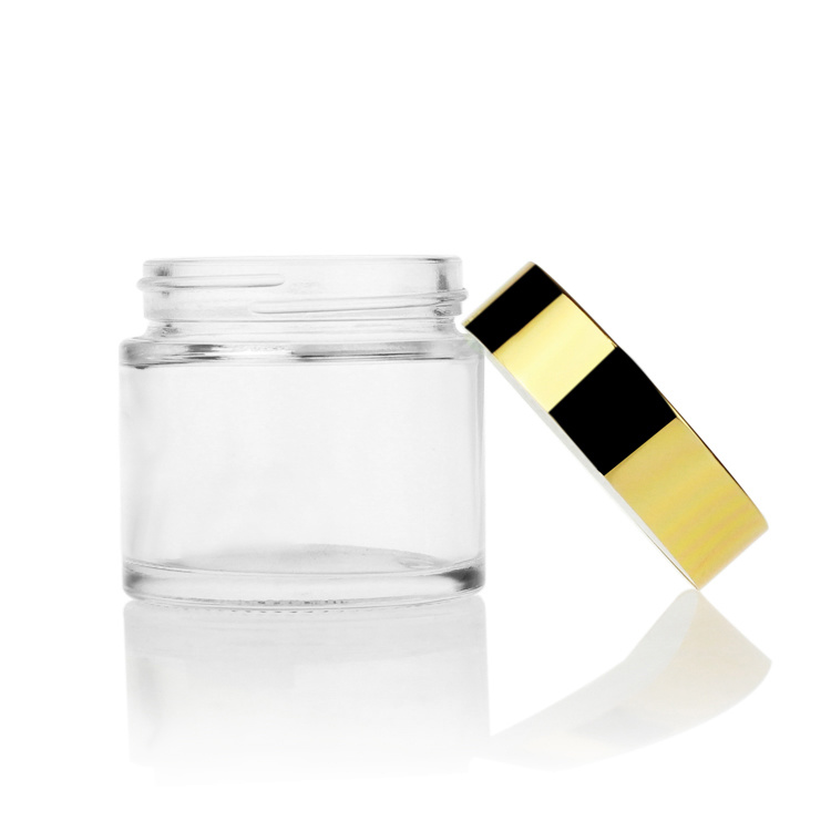 Cosmetic packaging — Hot Sale 10/15/20/30/50/60/100g Empty Clear Cosmetic Cream Jar Gold Lid Round Face Cream Glass Jar (3)