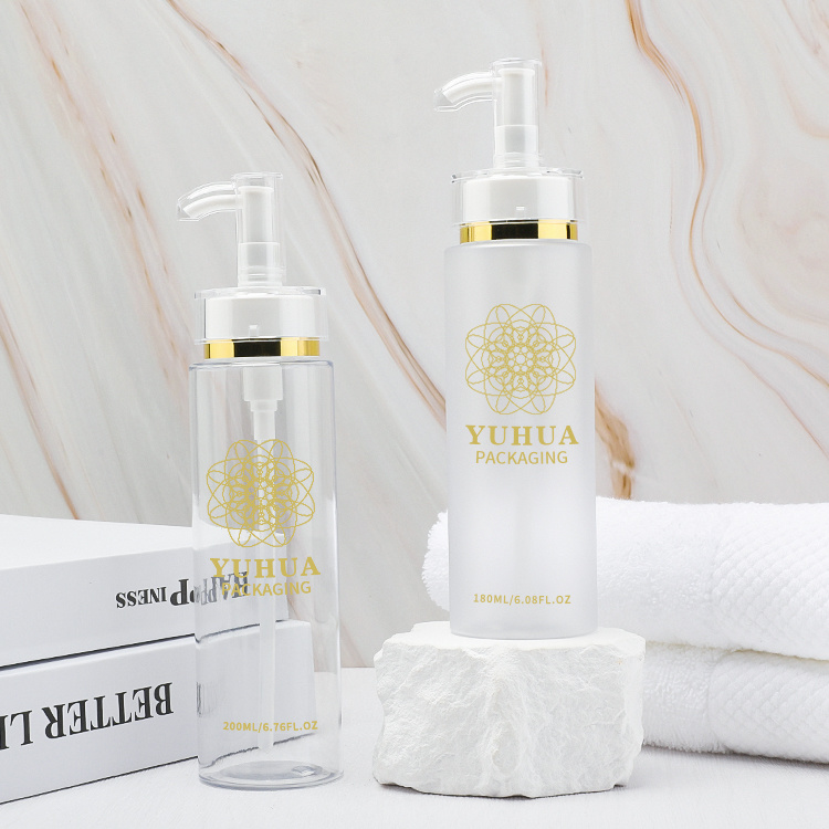 Cosmetic packaging — Custom Frosted PET Press Pump Shampoo Bottle 180ml 200ml Skincare Packaging Plastic Lotion Bottle (2)