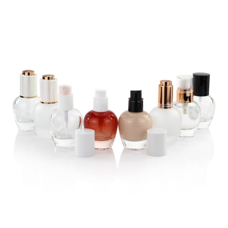Cosmetic packaging — Wholesale Screen Printing 30ml empty foundation bottle Packaging Glass Serum Bottle with Pump Cherry Shape Face Oil Bottle (2)