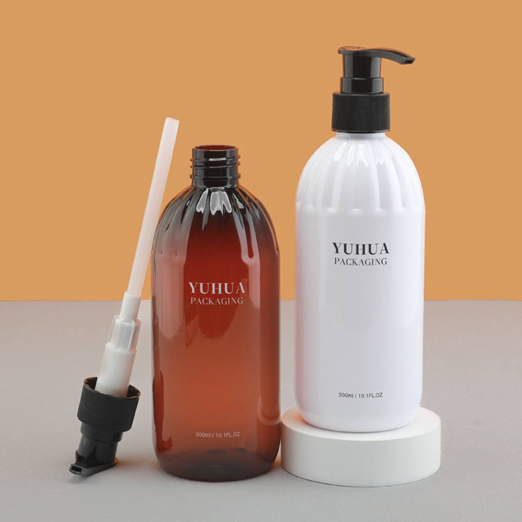 Cosmetic packaging — Plastic shampoo bottle 300ml high quality round shoulder PET hand sanitizer brown Body wash bottle plastic lotion bottle (3)
