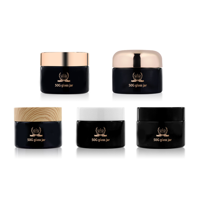 Cosmetic packaging — Black Coating Face Cream Jar Skincare Containers Glass Jar Whitening 20g 30g 50g Cosmetic Packaging Cream Jars with Bamboo Lid (2)