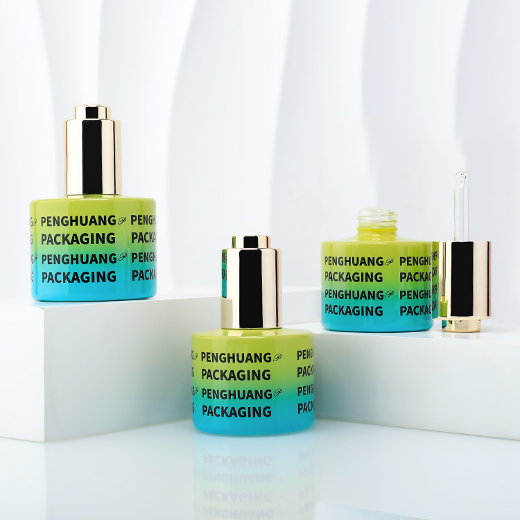 Cosmetic packaging — Wholesale 30ml 50ml round Flat Shoulder Serum Dropper Bottle Cosmetic Packaging for Hair Serum Essential Oil Printing (5)
