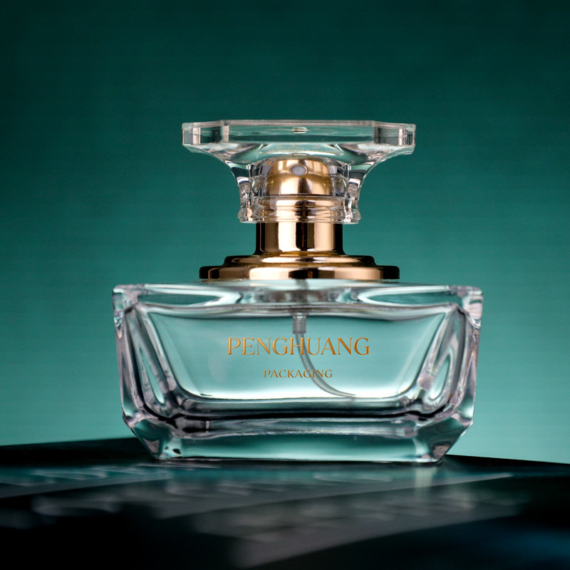Cosmetic packaging — 2026 Unique Design 50ml Clear Matte Glass Rectangle Perfume Bottle Gold Pump Sprayer Cap Refillable Customizable Thick Perfume (2)