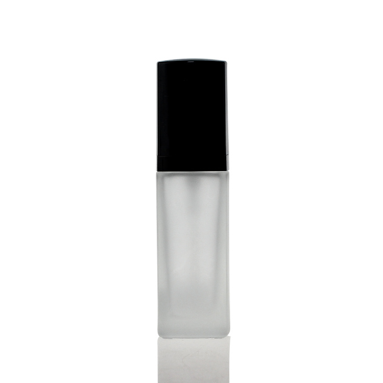 Cosmetic packaging — 30ml frosted empty square bottle liquid lotion glass foundation bottle with Dropper pump black cap (6)